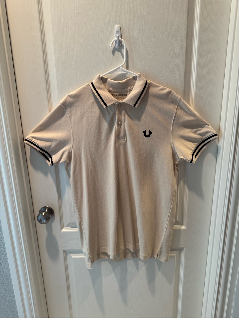 True Religion Men’s Cream Polo with Black Accents